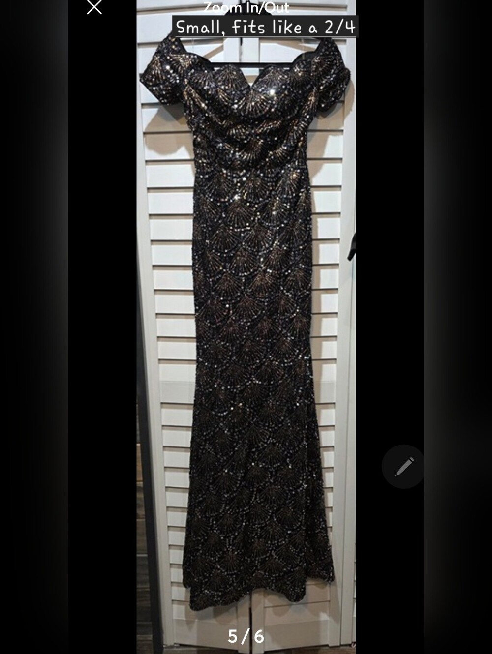 Miss Ord Ruffle Neck Black Evening Gown Sz S / 4